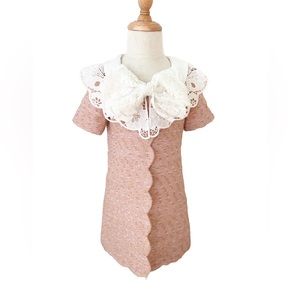 Cottagecore Tweed Lace Bow Dress for Little Girls Baby